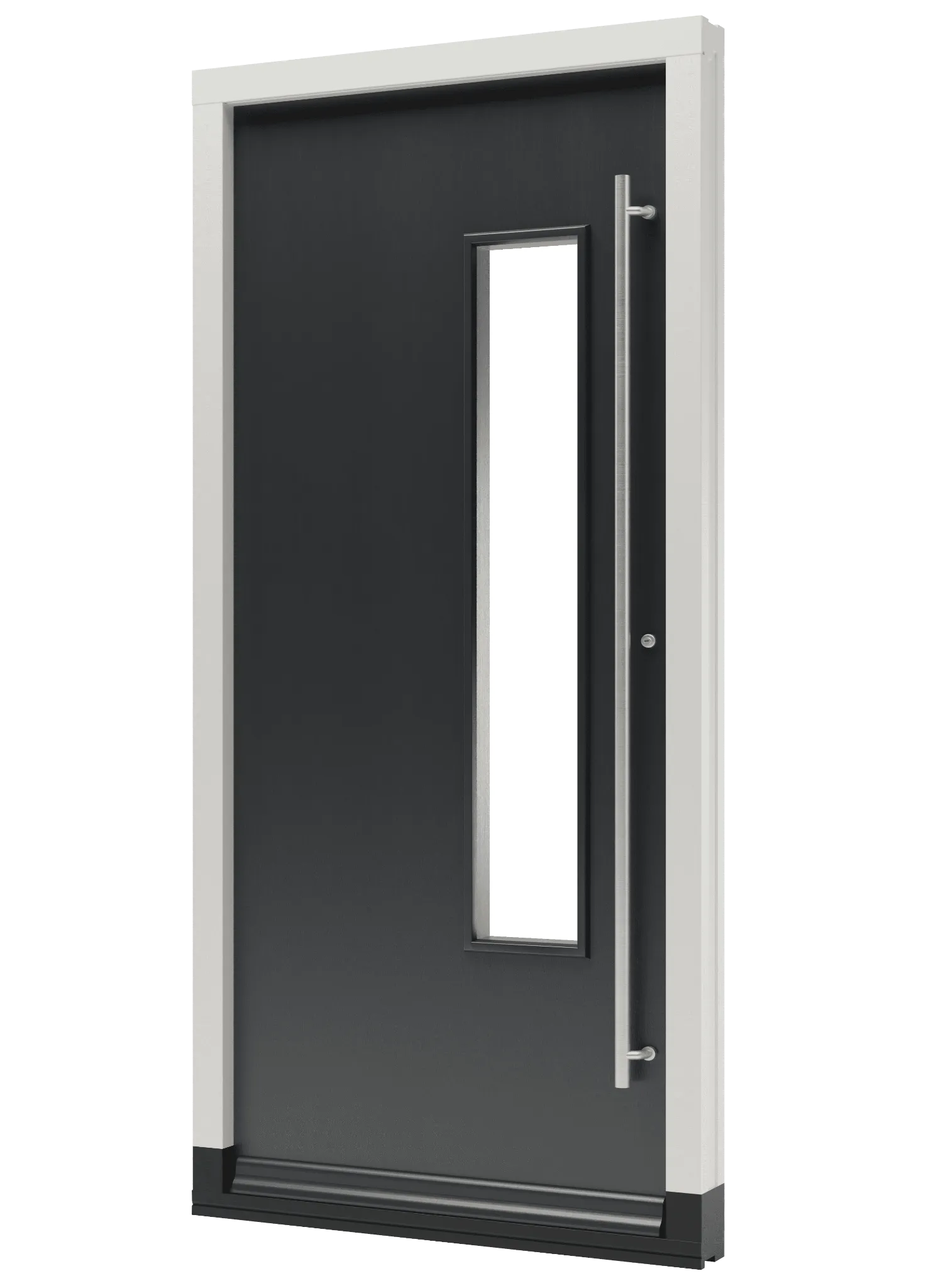 TH03 houten voordeur met een glasvlak aan de rechterzijde en lange hand greep