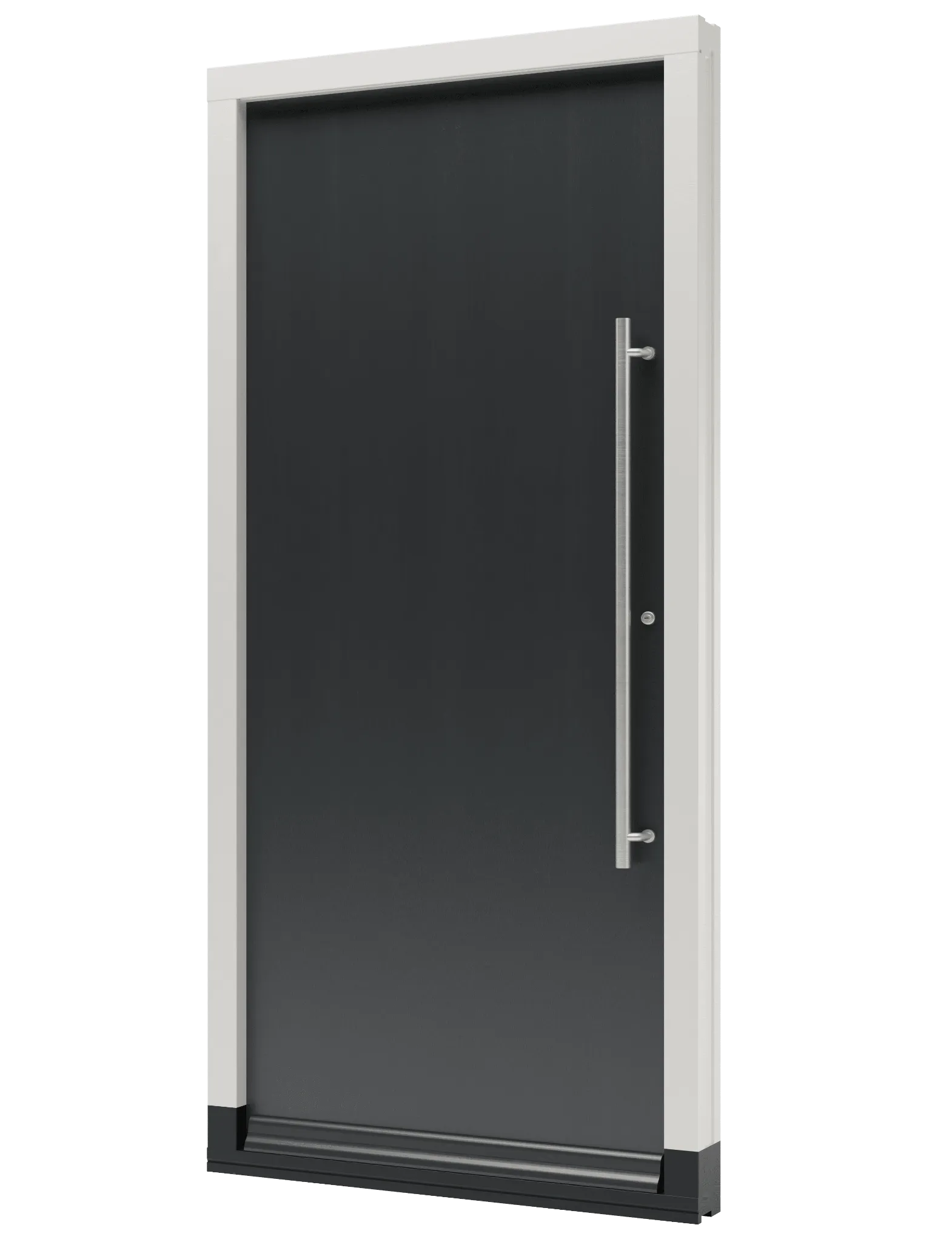 Houten voordeur uitgevoerd in vlak paneel met een korte handgreep