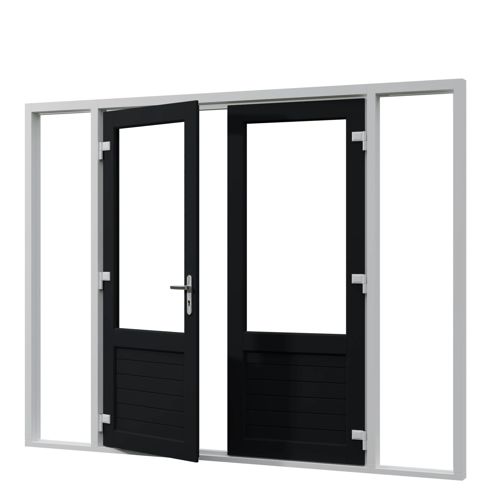 Dubbele-kunststof-buitendeuren-met-paneel-en-zijlichten