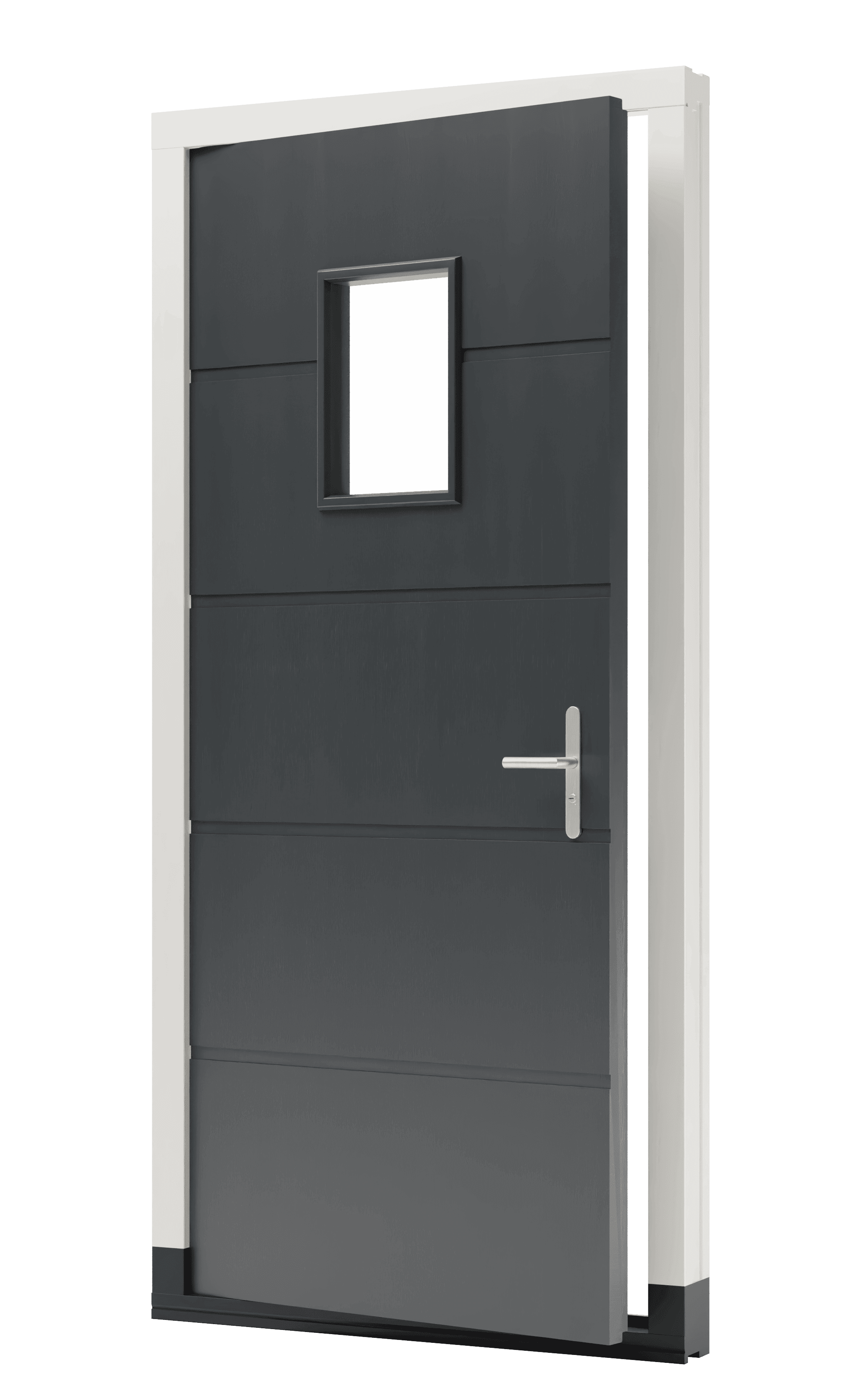 Enkele-houten-buitendeur-met-klein-glasvlak-en-4-verticale-groeven